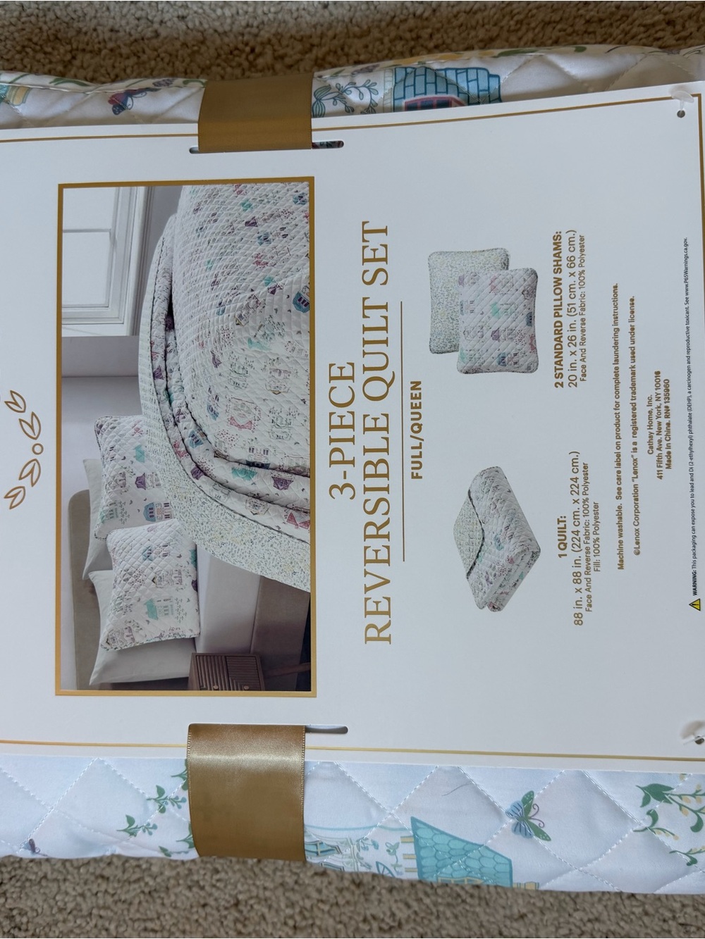 Lenox Spice Village Reversible Quilt Set with Pastel Floral FULL/QUEEN - Picture 4 of 6